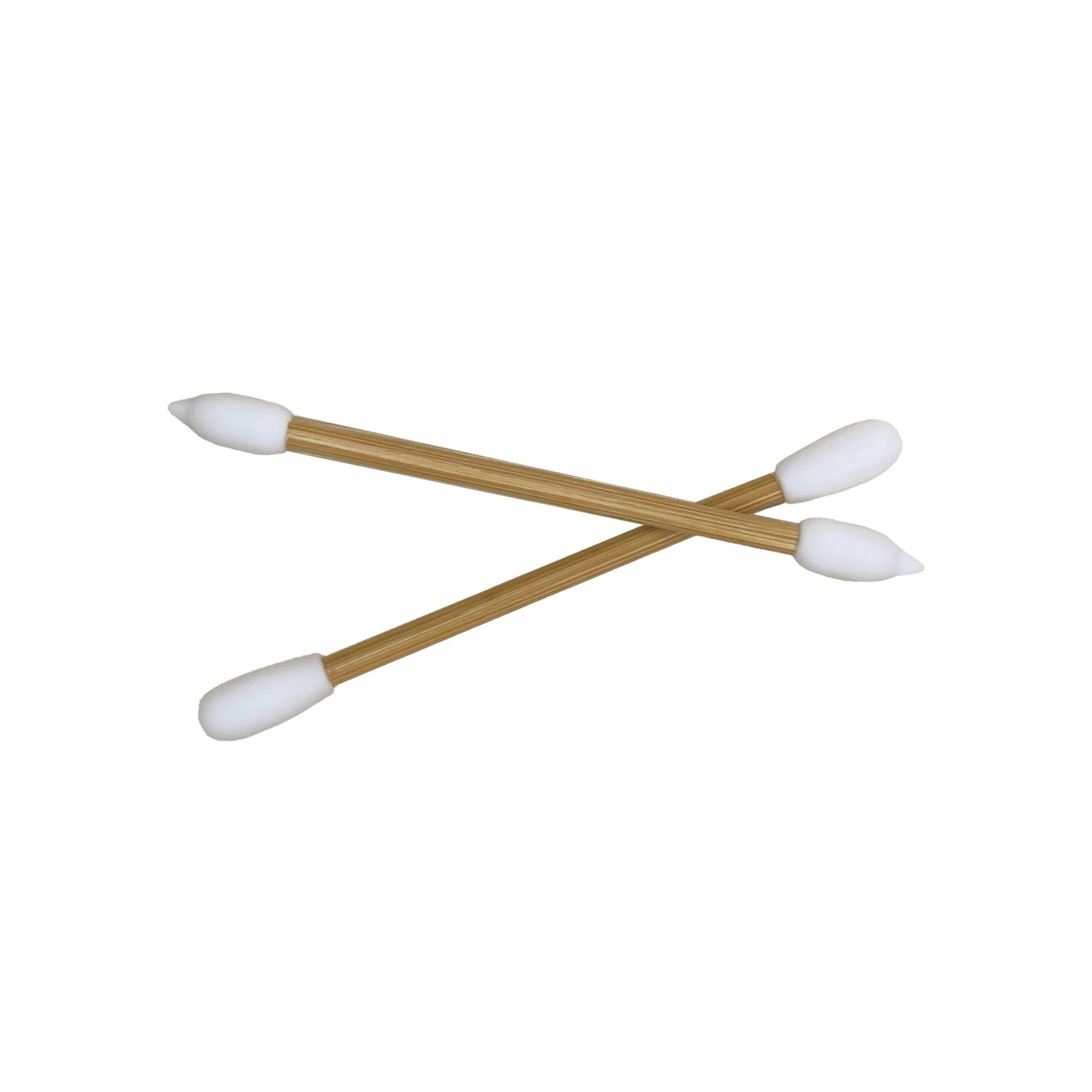 Eco-friendly reusable makeup swabs with bamboo sticks and silicone tips for makeup application and ear cleaning.